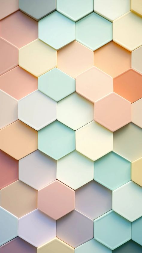 Pastel hexagons, softly arrayed across muted color blocks. Minimalistic photography, hexagonal background, flat lay shot, pastel palette, honeycomb pattern, soothing harmony, geometric elegance, design serenity, soft geometry, minimalistic background. --ar 9:16 Pastel, Colourful Pastel Wallpaper, Pastel Geometric Background, Soft Bright Color Palette, App Colour Palette, Pastel Colour Background, Soft Pastel Wallpaper, Muted Pastel Color Palette, Space Moodboard