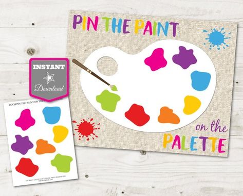 INSTANT DOWNLOAD Printable Art 16x20 Pin the Paint on the Palette Birthday Party Game / Art Party Collection / Item Pin The Paint On The Palette Game, Paint Party Games, Art Party Games, Art Party Activities, Princess Party Games, Art Themed Party, Art Parties, Art Party Invitations, Painting Birthday Party