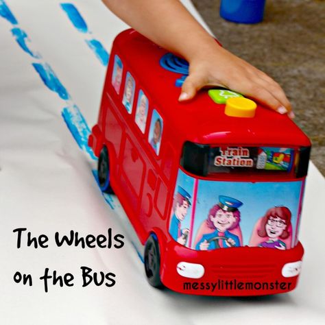 Messy Little Monster: Wheels on the bus process art Infants Activities, Nursery Rhymes Preschool Activities, Nursery Rhymes Toddlers, Nursery Rhyme Art, Nursery Rhyme Crafts, Monster Nursery, Rhymes For Babies, Nursery Rhymes Preschool, The Wheels On The Bus