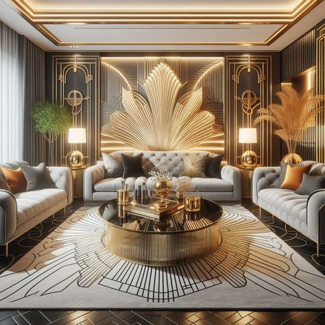 Modern Art Deco Lounge Room Dazzling Decor Great Gatsby Decor Interior Design, Art Deco Flat Interior Design, Bedroom Ideas Art Deco, Artdeco Interiors Living Room, Art Deco Bedroom Ideas Interior Design, Art Deco Lounge Room, Art Deco Interior Design Modern, 20s Interior Design, Art Deco Hotel Room