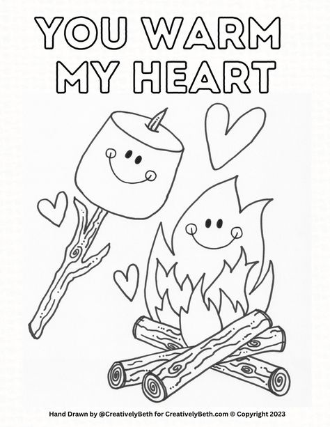 Smores Coloring Page Free Printable, Campfire Preschool Craft, Camping Tracing Sheets, Printable Camping Coloring Pages, S’more Activities, S'more Drawings, Smores Coloring Page, Marshmallow Template Free Printable, S’mores Activities Preschool