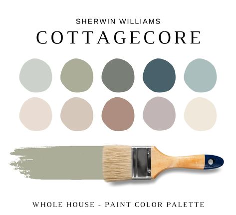 COTTAGECORE Aesthetic Sherwin Williams, Cottagecore Painting, ENGLISH COTTAGE, Country Farmhouse, Grandmilllenial, Cottagecore Paint Palette - Etsy Paint Sheen Guide, Boho Paint Colors, Neutral Interior Paint Colors, Material Color Palette, Earth Tones Paint, Sherwin Williams Color Palette, Color Combinations Paint, Farmhouse Paint Colors, House Color Palettes