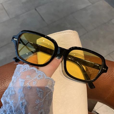 Dytymj High Quality Square Sunglasses Women 2022 Luxury Brand Big Frame Sun Glasses Men Vintage Yellow Hip Hop Shades For Women - Sunglasses - AliExpress Yellow Tinted Sunglasses, Yellow Lens Sunglasses, Vintage Sunglasses Retro, Yellow Sunglasses, Style Français, Uv400 Sunglasses, Yellow Sun, Female Male, Retro Mode