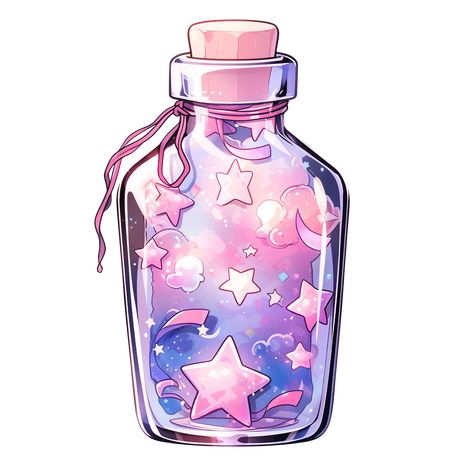 Cute Kawaii Bottle with Pastel Pink and Purple Galaxy and Stars Sticker Kawaii, Universe In A Bottle, Pink And Purple Galaxy, Galaxy Bottle, Kawaii Bottle, Kawaii Galaxy, Galaxy In A Bottle, Pastel Pink And Purple, Galaxy Drawings