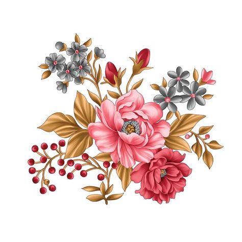 Digital Flowers Design Hd, Botanical Flower Illustration, Botanical Flowers Bunch, Floral Illustrations Watercolor, Botanical Flowers Png, Digital Flowers Png, Digital Flower Drawing, Flower Bunch Png, Flower Patterns Template