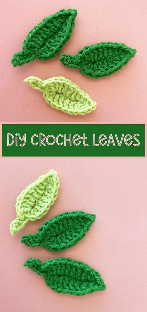 Tiny Leaf Crochet Pattern, Amigurumi Patterns, How To Crochet Small Leaves, Small Flat Crochet Projects, Crochet Tiny Leaf Free Pattern, Crochet Sunflower Leaf Free Pattern, Flat Strawberry Crochet Pattern, Crochet Tiny Leaves, Tiny Crochet Leaf