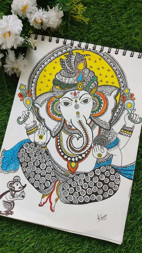 Mandalas, Ganesha Madhubani Art, Ganesha Madhubani Painting, Ganesha Madhubani, Madhubani Elephant, Diy Mural Painting, Ganesha Mandala Art, Ganesha Mandala, Mandala Elephant Tattoo