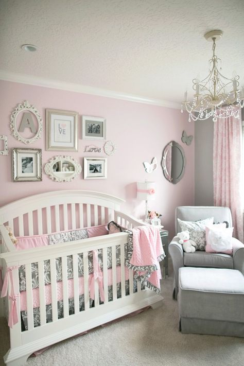 Pink and Gray Elegant Baby Girl Nursery - Project Nursery Room Ideas Pink, Baby Girl Nursery Room Ideas, Nursery Room Ideas, Baby Room Paintings, Pink Baby Room, Baby Room Pictures, Pink And Gray Nursery, Baby Room Colors