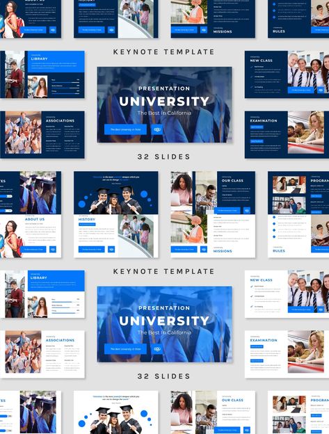 University - Keynote Presentation Template - 32 slides University Web Design, University Presentation, University Brochures, Presentation Layouts, Class Presentation, Powerpoint Ideas, Powerpoint Slide Designs, Presentation Design Layout, Powerpoint Free