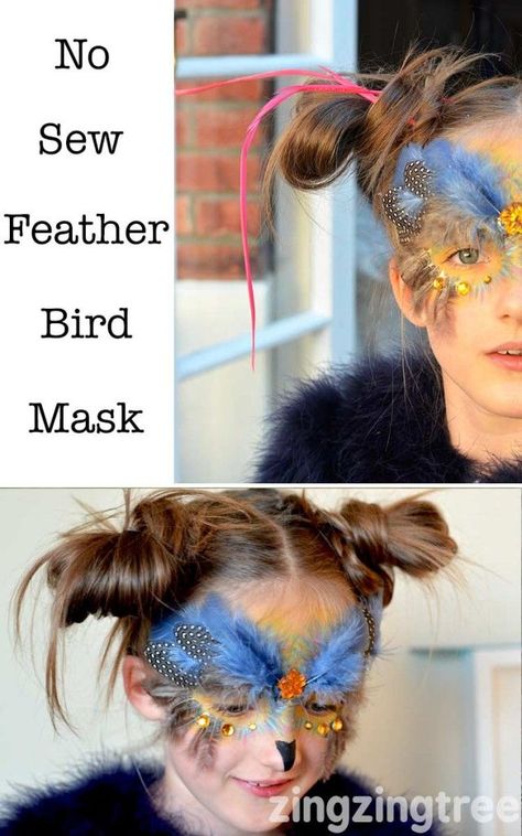 This No sew feather bird mask looks stunning as was perfect for the owl tribe at the Just So Festival Light Fixture Makeover, Unicorn Halloween Costume, Bird Mask, Feather Bird, Owl Mask, Owl Costume, Feather Mask, Bird Costume, Unicorn Ornaments