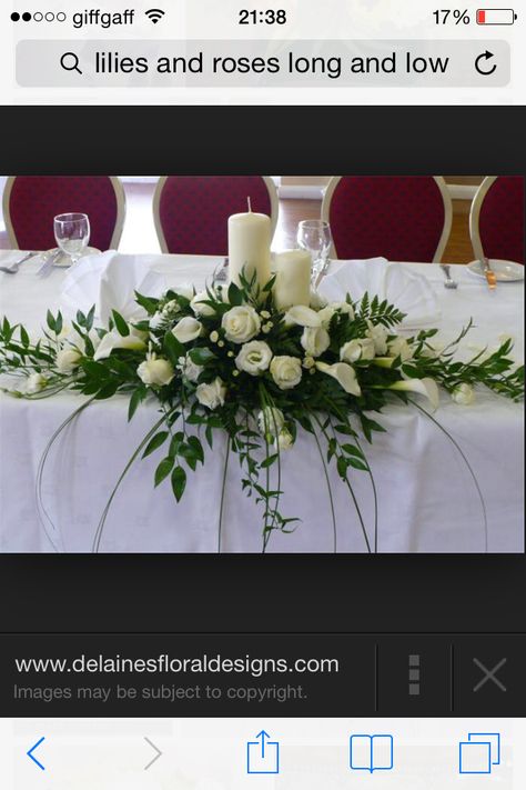 Bridal Table Flowers, Hanging Foliage, Flowers Wedding Table, Top Table Flowers, Wedding Top Table, Gubahan Bunga, Table Flower Arrangements, Altar Flowers, Church Flower Arrangements