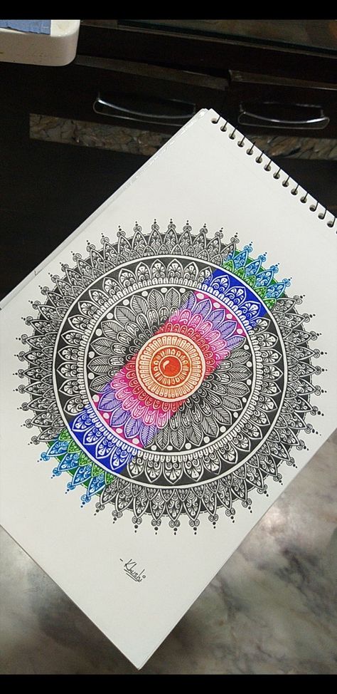 Mandalas, Mandala Drawing Aesthetic, Colored Mandala Art, Different Types Of Mandala Art, Mandela Art Ideas, Half Page Mandala Art, Side Mandala Art, Mandala Coloring Ideas, Colorful Mandala Drawing Easy