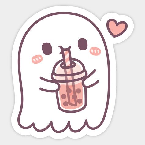 Kawaii, Ghost Pictures, Boba Pearls, Tea Crafts, Jar Stickers, Homemade Stickers, White Ghost, Drink Stickers, Boba Tea