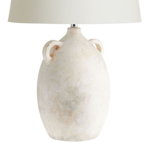 Selma Antique White Terracotta Jug Table Lamp Base by World Market Large White Lamp, Jar Table Lamp, Modern Rustic Living Room, Reclaimed Wood Coffee Table, Side Lamps, Marble Table Lamp, White Oak Wood, Small Chandelier, I Saw The Light