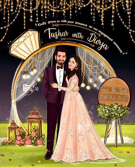 Photo By Doodle Factory - Invitations Caricature Wedding Invitations Indian, Shaadi Vibes, Couple Animated, Engagement Invitation Card Design, Wedding Invitations Indian, Doodle Wedding, Wedding Illustration Card, Couple Illustration Wedding, Caricature Wedding Invitations