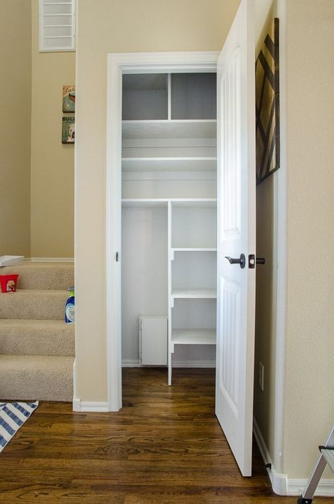 Installing Shelves | How to Organize a Small Coat Closet | POPSUGAR Family Photo 3 Small Coat Closet, Ideas Armario, Front Hall Closet, Narrow Closet, Cleaning Closet Organization, Casa Disney, Deep Closet, Front Closet, Coat Closet Organization