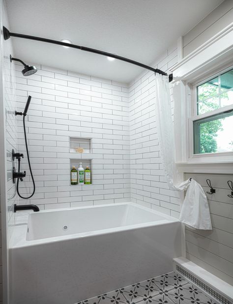 Repose Grey Bathroom, Tub Shower Combo Ideas, Shower Combo Ideas, Repose Grey, Shower Bath Combo, Small Bathroom With Tub, Barndo Ideas, Bathroom Tub Shower Combo, Small Full Bathroom