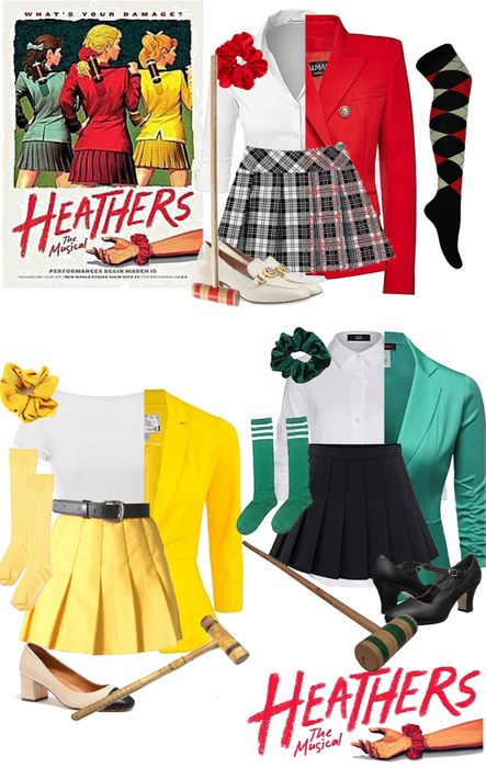 Heathers the musical costumes Outfit | ShopLook Heathers The Musical Halloween Costumes, 80s Music Outfit, Heathers The Musical Costume, The Heathers Halloween Costume, Musical Costumes Ideas, Heather Halloween Costume, Halloween Costumes Musicals, Heathers Group Costume, Heathers Halloween Costume Group