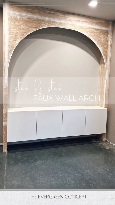 FAUX WALL ARCH It’s really not that hard. I promise. I’m an avid DIYer and have a passion for projects. This faux wall arch intimidated… | Instagram Dining Room Niche Wall, Arch Bathroom Niche, Arched Niche In Wall Diy, Arch In Homes Interiors, Faux Wall Panelling, Tv Wall Arch, Diy Arched Built Ins, Arch Wall Decor Ideas Living Rooms, Plywood Wall Design