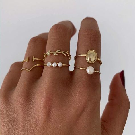 Chic Rings, Gold Color Ring, Punk Vintage, Gold Ring Sets, Finger Rings, Rings Set, Finger Ring, Colorful Heart, Trendy Jewelry