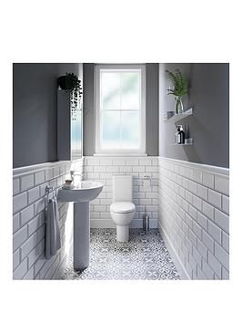Tiny Cloakroom Toilet Ideas, Cloakroom Toilet Ideas, Cloakroom Toilet Downstairs Loo, White Tile Bathroom Walls, Cloakroom Ideas, Cornwall House, Cloakroom Suites, Small Downstairs Toilet, Downstairs Cloakroom