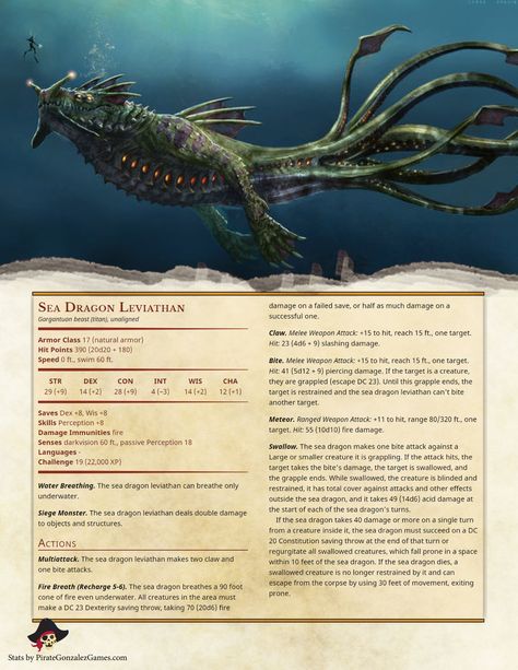 Sea Dragon Leviathan Sea Dragon Leviathan, Creaturi Mitice, Dnd Stats, Dungeon Master's Guide, Dungeons And Dragons 5e, Dnd Funny, Dnd Dragons, D D Monsters, Dnd 5e Homebrew