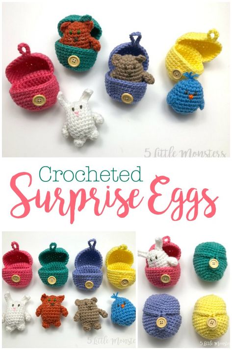 5 Little Monsters: Crocheted Surprise Eggs Amigurumi Baba, Chat Crochet, Confection Au Crochet, Pola Amigurumi, Blind Bag, Crochet Simple, Easter Crochet Patterns, Surprise Egg, Crochet Diy