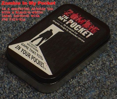 Zombie in My Pocket-  “Altoids Tin” Editions of Print-n-Play Games | BoardGameGeek Altoid Tin Games, Pnp Games, Tin Ideas, Solo Games, Board Games Diy, Altoids Tin, Matchbox Crafts, Game Diy, Altoid Tin