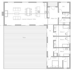 L-shaped basic design, add rooms as needed, use the inside of the L as a deck to protect from the wind. L Shaped House Plans, U Shaped Houses, L Shaped House, Casa Country, House Design Exterior, Building A Container Home, House Layout Plans, Plans Modern, Container House Plans