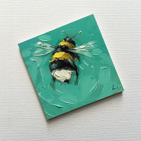 Bumblebee Painting, Bee Painting, Bunny Painting, Little Creatures, Small Study, Small Canvas Art, Bee Art, Nature Art Painting, Mini Canvas Art