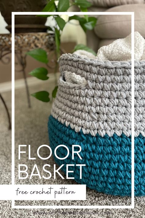 From boots to blankets, this Jumbo Floor Basket Free Crochet Pattern is ready to help you organize your home in style! This large basket is perfect for the beginner crocheter. All you need to know is how to single crochet! With some increasing and decreasing, this basket comes together quickly and easily. Pick your favorite color, grab your big hook and let's get to basket making! Get the floor basket free crochet pattern here. Amigurumi Patterns, Sustainable Crochet, Crochet Storage Baskets Free, How To Single Crochet, Floor Basket, Basket Crochet Pattern, Floor Baskets, Crochet Storage Baskets, Yarn Basket