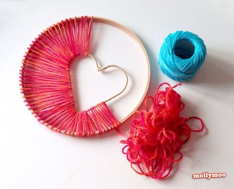 15 No-Knit Yarn Crafts - A Pretty Fix String Art, Hantverk Diy, Dreamcatchers, Crafty Craft, Crafty Diy, Craft Time, Cute Crafts, Diy Projects To Try, San Valentino