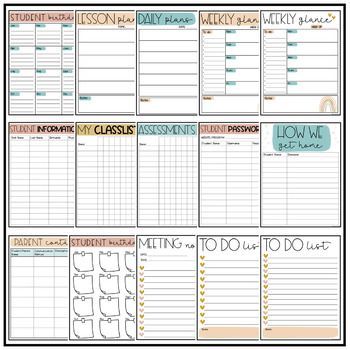 Boho Editable Teacher Planner 2024 - 2025 - Printable & Digital Teacher Binder kidsdailyplanner #plannertemplates Teacher Daily Planner Template, Teacher Planner Pages, Teacher Planner Printables Free, Teacher Planner Ideas, Student Teacher Binder, Free Teacher Binder, Homeschool Student Planner, Aesthetic Daily Planner, Daily Planner Ideas