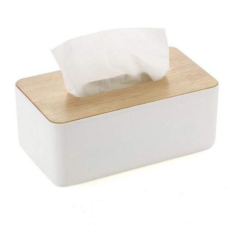 White and wood tissue box cover. Garden Storage Box, Box Creative, Paper Dispenser, Tissue Box Holder, Decoupage Box, Bathroom Office, Tissue Holder, Tissue Box Cover, Box Storage