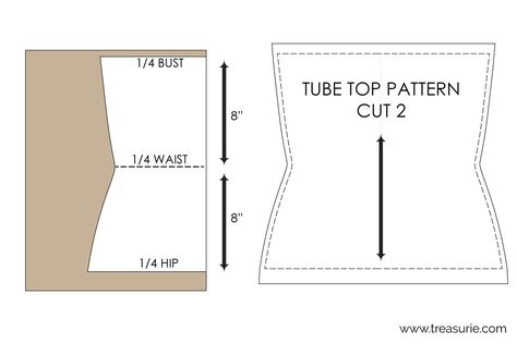 How to Make a Tube Top - Easiest Pattern You'll Find! | TREASURIE Molde, Easy Crop Top Sewing Pattern, Sew Bandeau Top, Strapless Top Pattern Sewing, Tube Top Sewing Tutorial, Tube Dress Pattern Sewing, Bandeau Top Sewing Pattern, Tube Top Pattern Sewing Free, Tube Dress Sewing Pattern