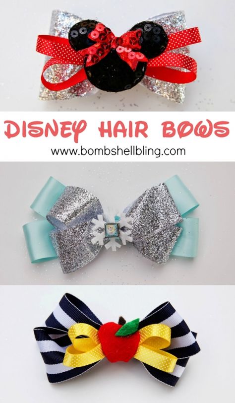 Disney Hair Bows Sew Hair Bow, Elsa Hair, Disney Hair Bows, Disney Bows, Disney Hair, Hair Bow Tutorial, Diy Disney, Diy Bows, Bow Tutorial
