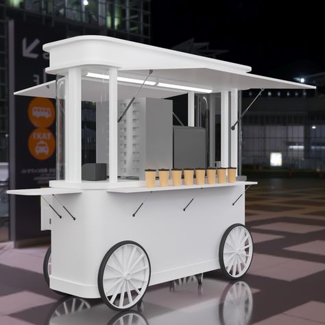 Stainless steel coffee cart mobile drink trolley used on street Mobile Concession Stands, Food Truck Decoration Ideas, Coffee Trolley, Outdoor Kiosk, Drink Trolley, Concession Stand Food, Trolley Design, Coffee Booth, Mobile Kiosk