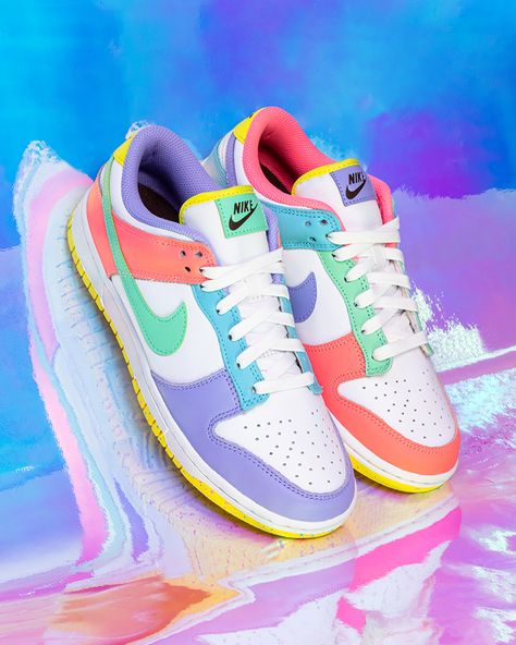 A feature on Easter sneakers is not complete without the Dunk Low "Easter Candy," a festive release on arguably one of the world's most popular silhouettes right now. Now that you know our favorites - what are you rocking this Easter holiday? Wmns Dunk Low, Easter Holiday, Easter Candy, Nike Womens, Nike Dunk Low, Dunk Low, Nike Dunk, Nike Dunks, Stylish Sneakers