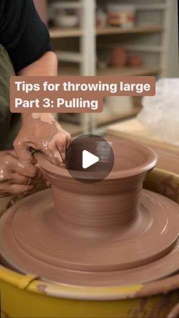 Twisted Clay Studio on Instagram: "We have finally made it to part three of our throwing large series. In this video you will learn how I pull a pot using 5 lb of clay. If you missed centering and opening, be sure you watch those videos to catch up.   #pottery #ceramics #handmade #clay #art #ceramic #ceramicart #stoneware #potterylove #instapottery #wheelthrown #handmadepottery #pottersofinstagram #handmadeceramics  #tableware #contemporaryceramics #potterystudio #artist #glaze #potter #potterylife #potteryteacher #potterylife #potteryteacher #potterylesson #potteryhowto #potterytutorial" Brown Clay Glaze Ideas, Useful Pottery Projects, Pottery Videos Wheel, Throwing Pottery Videos, Wheel Throwing Ideas, Pottery Wheel Ideas, Ceramic Throwing, Ceramic Videos, Throwing Pottery