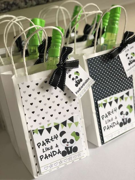 Party Like A Panda | CatchMyParty.com Pandas, Panda Birthday Party Activities, Panda Theme 1st Birthday Party, Panda Party Games, Birthday Souvenir Ideas Kids, Panda Party Ideas, Panda Themed Birthday Party, Panda Birthday Party Ideas, Panda Party Decorations