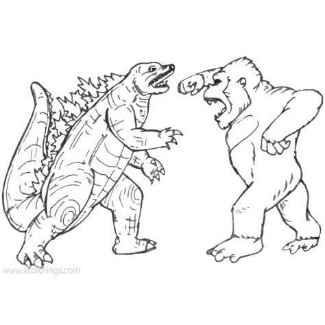 Godzilla Vs Kong Coloring Pages Monsters. Godzilla Coloring Pages, Godzilla And Kong, Godzilla Tattoo, Godzilla Birthday, Coloring Pages Ideas, Superhero Coloring Pages, King Kong Vs Godzilla, Kong Godzilla, Pages Ideas