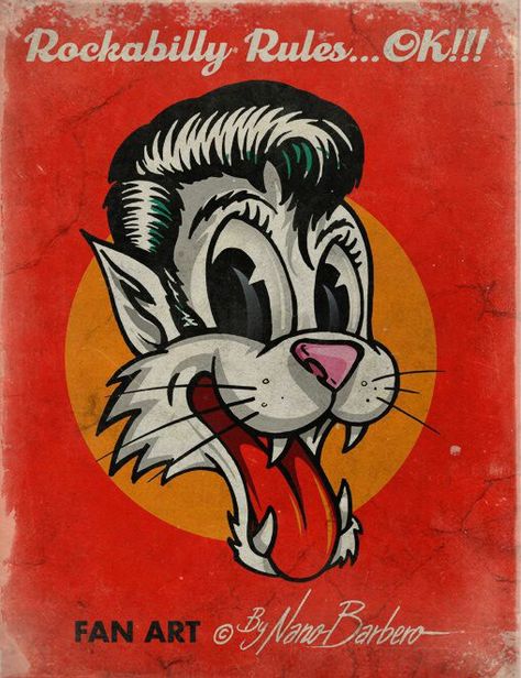 Cool Kat Rockabilly Artwork, Rockabilly Baby, Rockabilly Music, Rockabilly Art, Stray Cats, Illustration Photo, Rockabilly Pin Up, Garage Art, Rock N’roll