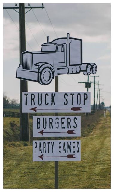 Semi Truck Party Decorations, Trucker Theme Party Semi Trucks, Semi Birthday Party Ideas, Truck Stop Birthday Party, Trucker Party Theme, Semi Truck Birthday Party Theme, Semi Themed Birthday Party, Semi Truck Themed Birthday Party, Mack Truck Birthday Party