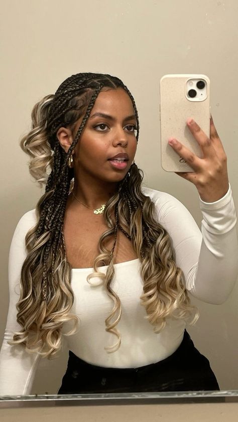 50 Stunning Braids for Black Women: Gallery & Video Showcase | 50 of the Best Braids for Black Women (Gallery & Video) | Aesthetic Braided Hairstyles For Women Cornrows Braids For Black Women Blonde, Hairstyle For French Curl Braids, French Curl Medium Braids, Knotless Box Braids French Curls, Boho French Braids, 2 Braid Hairstyles For Black Women, Medium French Curl Box Braids, French Curls Braids Medium, Box Braids With French Curls