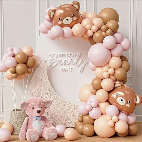 Bear Balloon Garland, Bear Theme Birthday, Pink Bear Baby Shower, Spring Baby Shower Themes, Teddy Bear Birthday Party, Teddy Bear Baby Shower Theme, Hiasan Perkahwinan, Fiesta Shower, Bear Balloon