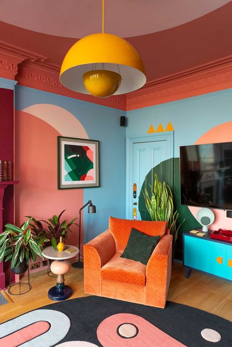 Architectural Digest, 2 Color Wall, Colorful Rooms, Chambre Inspo, Colorful Apartment, Colourful Living Room, Artistic Home, Dream House Decor, Room Aesthetic