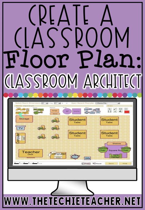 Students will have a blast creating their ideal classroom floor plan using this free website, Classroom Architect. This is also a great resource to use when teaching the math concepts of area and perimeter. Organisation, Treehouse Playroom, Kindergarten Classroom Layout, Classroom Floor Plan, Preschool Classroom Layout, Kindergarten Classroom Organization, Ideal Classroom, Classroom Setup Elementary, Kindergarten Classroom Setup