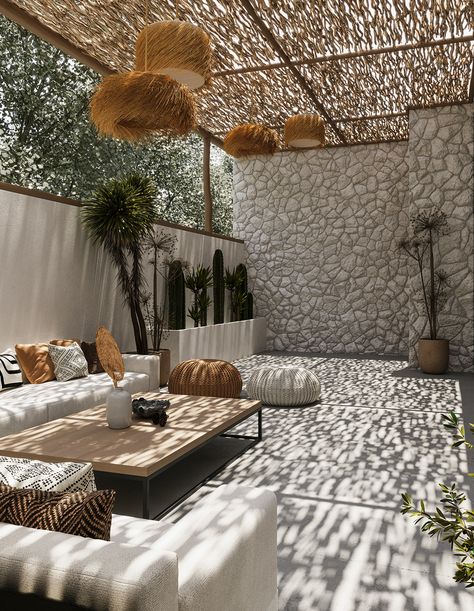 BOHO ROOF on Behance Mexico Rooftop Terrace, Home Roof Design Interiors, Pool Rooftop Design, Boho Rooftop Ideas, Boho Terrace Ideas, Bali Rooftop Terrace, Architectural Landscape Design, Mexican Rooftop Terrace, Teracce Roof Ideas