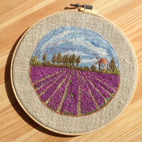 Tela, Embroidered Scenery, Scenery Embroidery, Landscape Lavender, Provence Landscape, French Landscape, Flowers Wall Decor, Lavender Field, Learn Embroidery