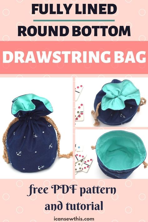 How To Make Lined Drawstring Bags, Tela, Circle Drawstring Bag Pattern, Flat Bottom Drawstring Bag Pattern Free, Sew Drawstring Bag Free Pattern, Round Bottom Drawstring Bag, Drawstring Purse Diy, How To Make A Dice Bag, Drawstring Jewelry Bag Pattern